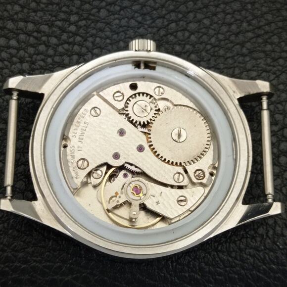 Vintage 1991 Oris Manual Mens Silver Watch W/Nato Strap & Yellow accents - Picture 9 of 9